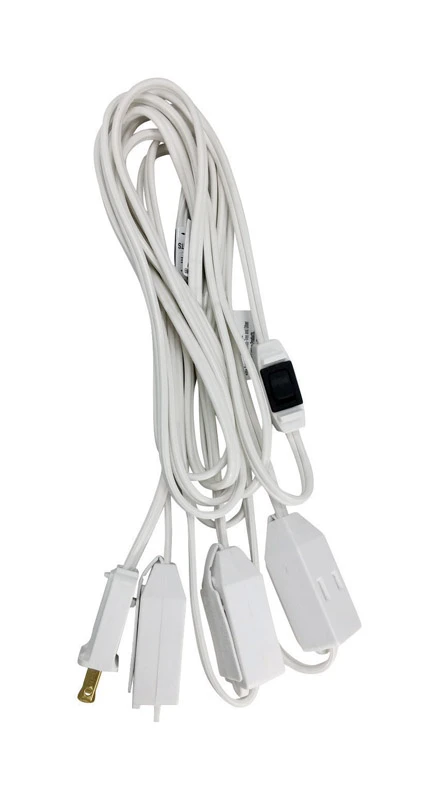 15 Ft. White Christmas Tree Extension Cord With Switch, 18/2 Gauge, 9 Outlets
