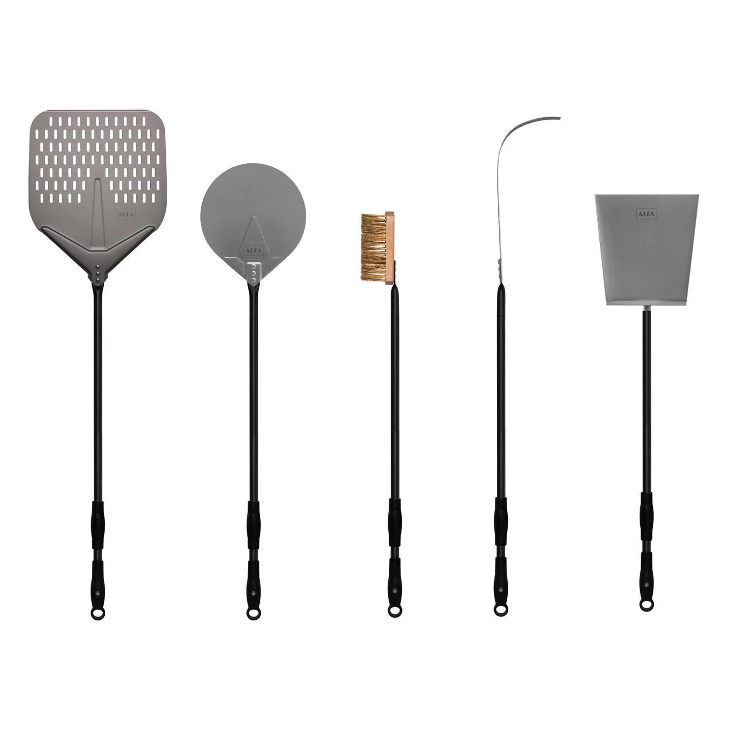 Stainless Steel Black Pizza Peel Set With 36 Inch Handle - 5 Pieces
