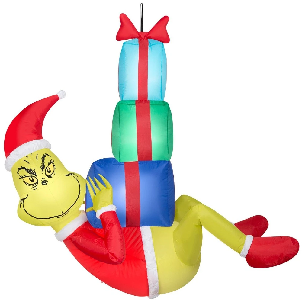 4 Ft. Airblown Led Inflatable Hanging Grinch With Presents Decoration