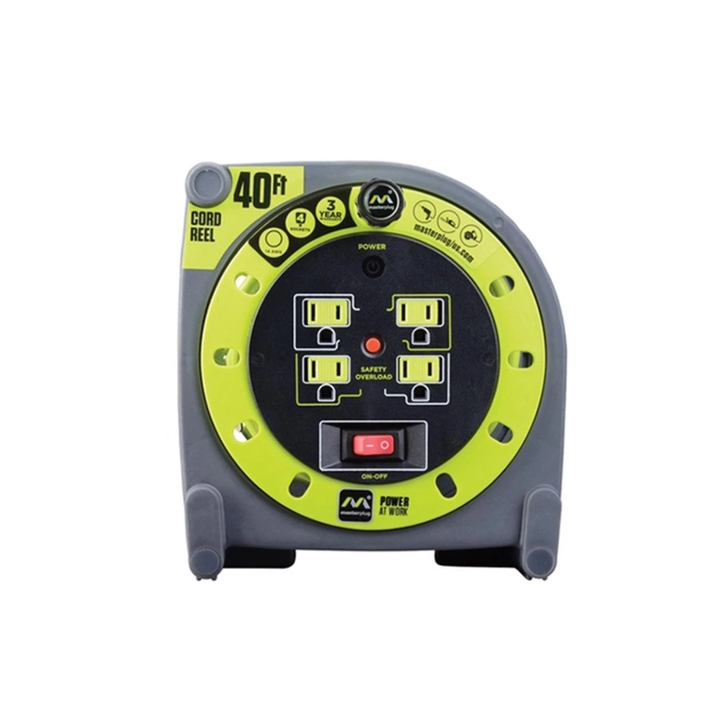 40 Ft. L Pvc Cord Reel With 4 Outlets And Thermal Breaker