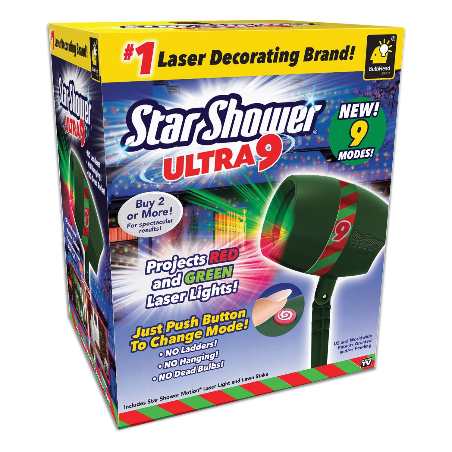 Bulbhead Star Shower Laser Lights 1 Pk, Model 16158-4, 9 Modes, Red & Green