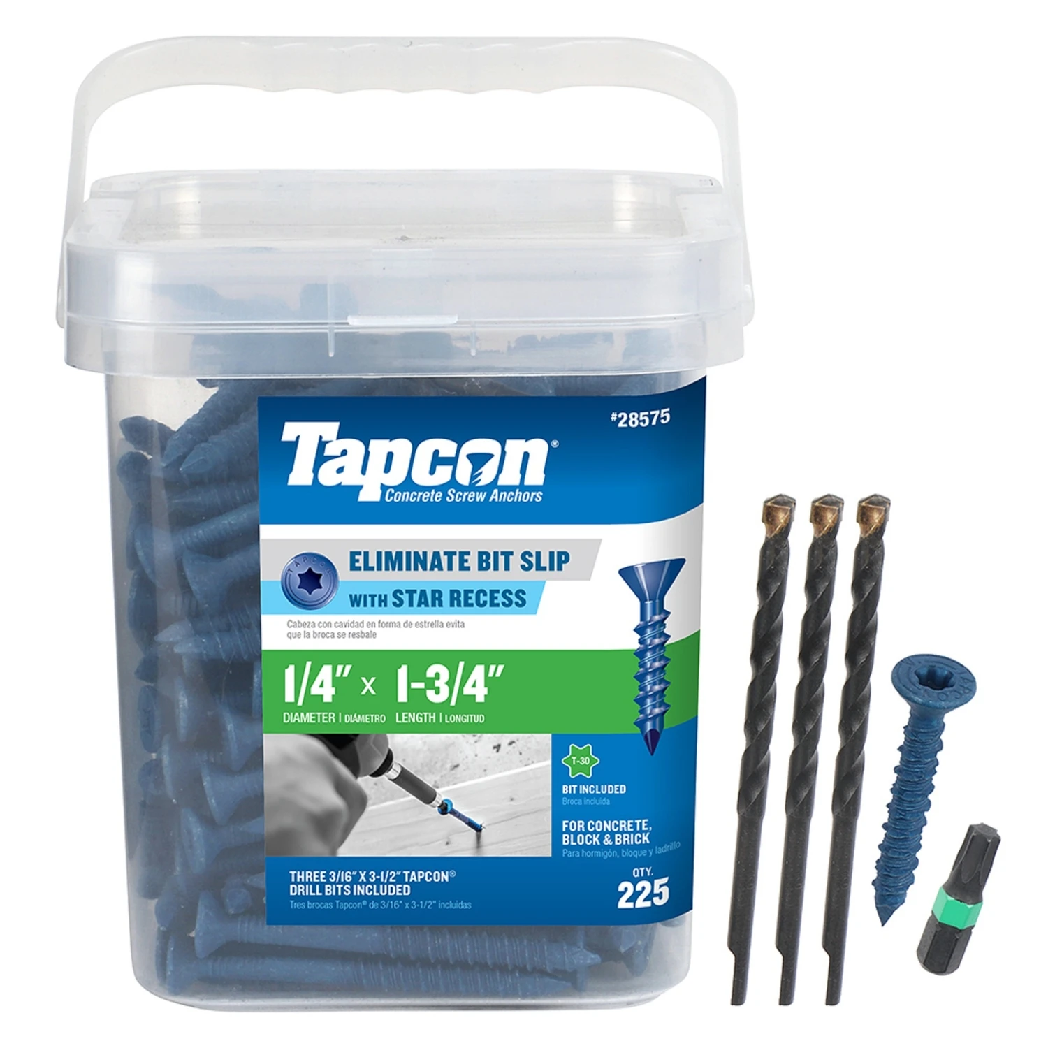 Tapcon 1-3/4 In. L Star Flat Head Concrete Screws 225 Pk, Steel, Blue, Bucket