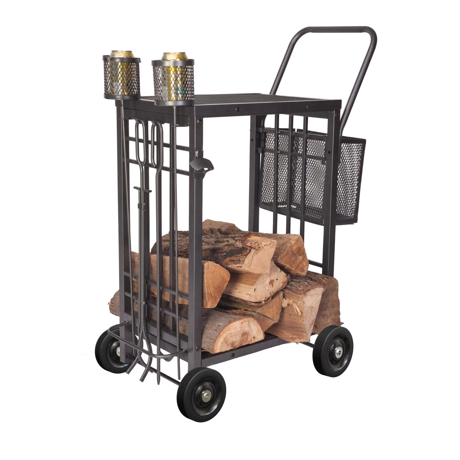 Black Steel Campfire Caddy - Outdoor Firewood And Accessory Cart