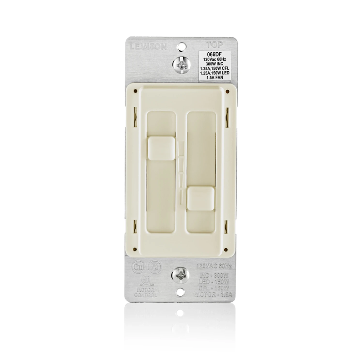 Leviton Decora SureSlide Light Almond Fan/LED Dimmer Slide Switch 1 pk