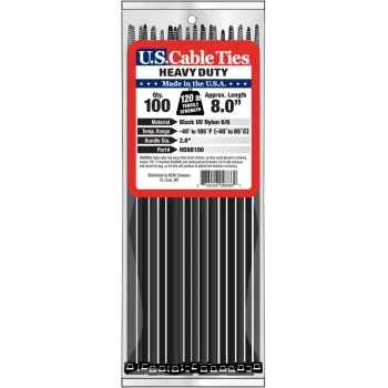 US Cable Ties HD8B100 8 Inch Heavy Duty Cable Ties, UV Black, 100 Pack