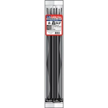 US Cable Ties CD24B25 24 Inch Commercial Duty Cable Ties, UV Black, 25 Pack