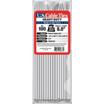 US Cable Ties HD8N100 8 Inch Heavy Duty Cable Ties, Natural, 100 Pack