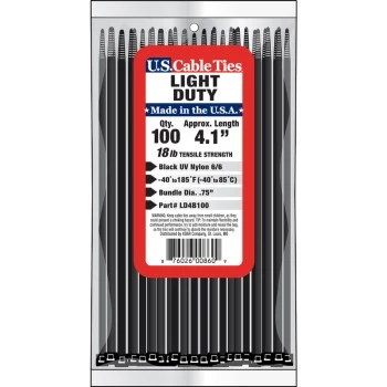 US Cable Ties LD4B100 4 Inch Light Duty Cable Ties, UV Black, 100 Pack
