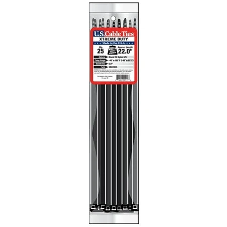 US Cable Ties XD22B25 25 Inch Xtreme Duty Cable Ties, UV Black, 25 Pack