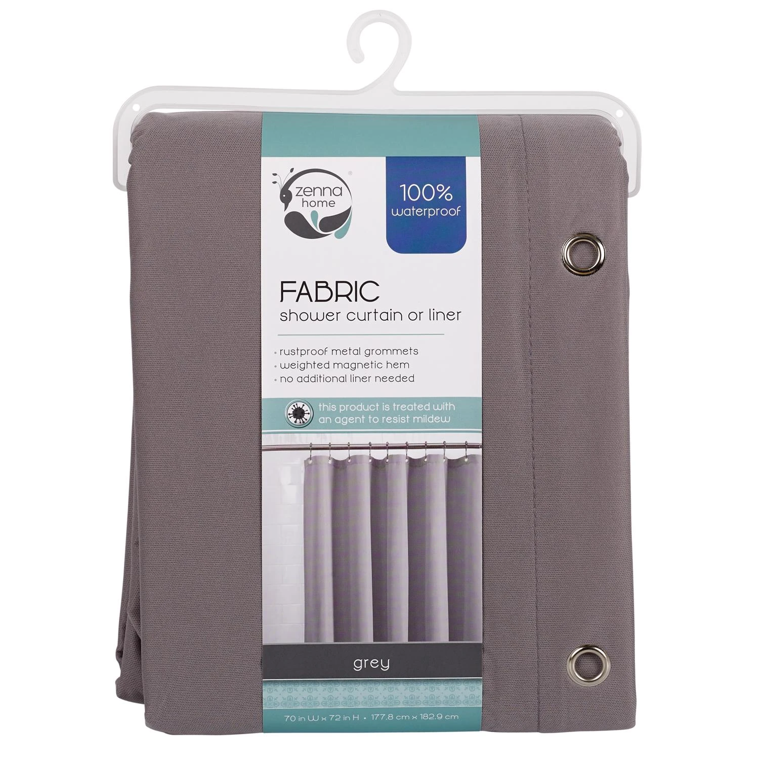 72 In. H X 70 In. W Gray Solid Fabric Shower Curtain Liner