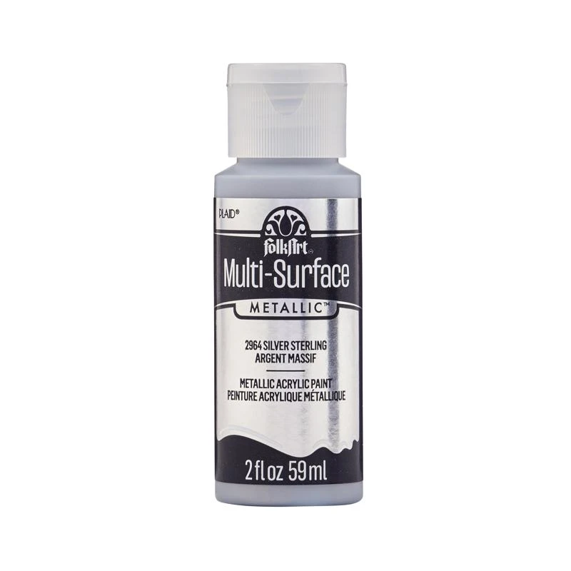 Metallic Sterling Silver Hobby Paint 2 Oz - Multi-surface, Uv Resistant