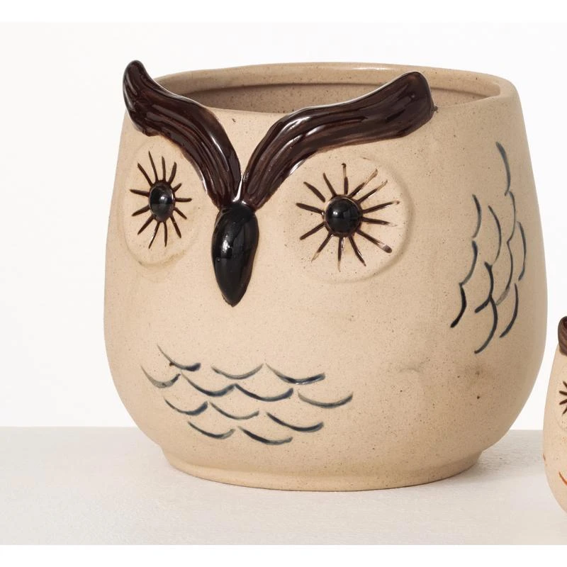 Brown Ceramic Owl Planter 6 In. H - Decorative Indoor/outdoor Pot