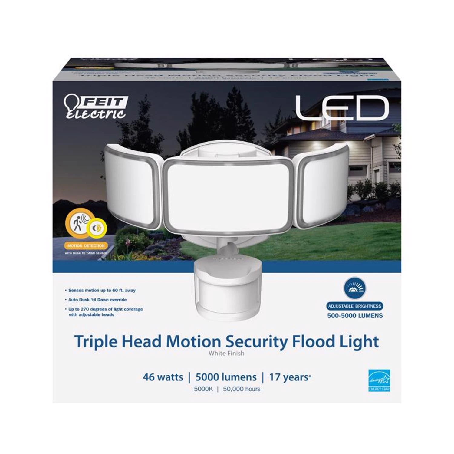 Motion-sensing Hardwired Led Security Floodlight 5000 Lumens White