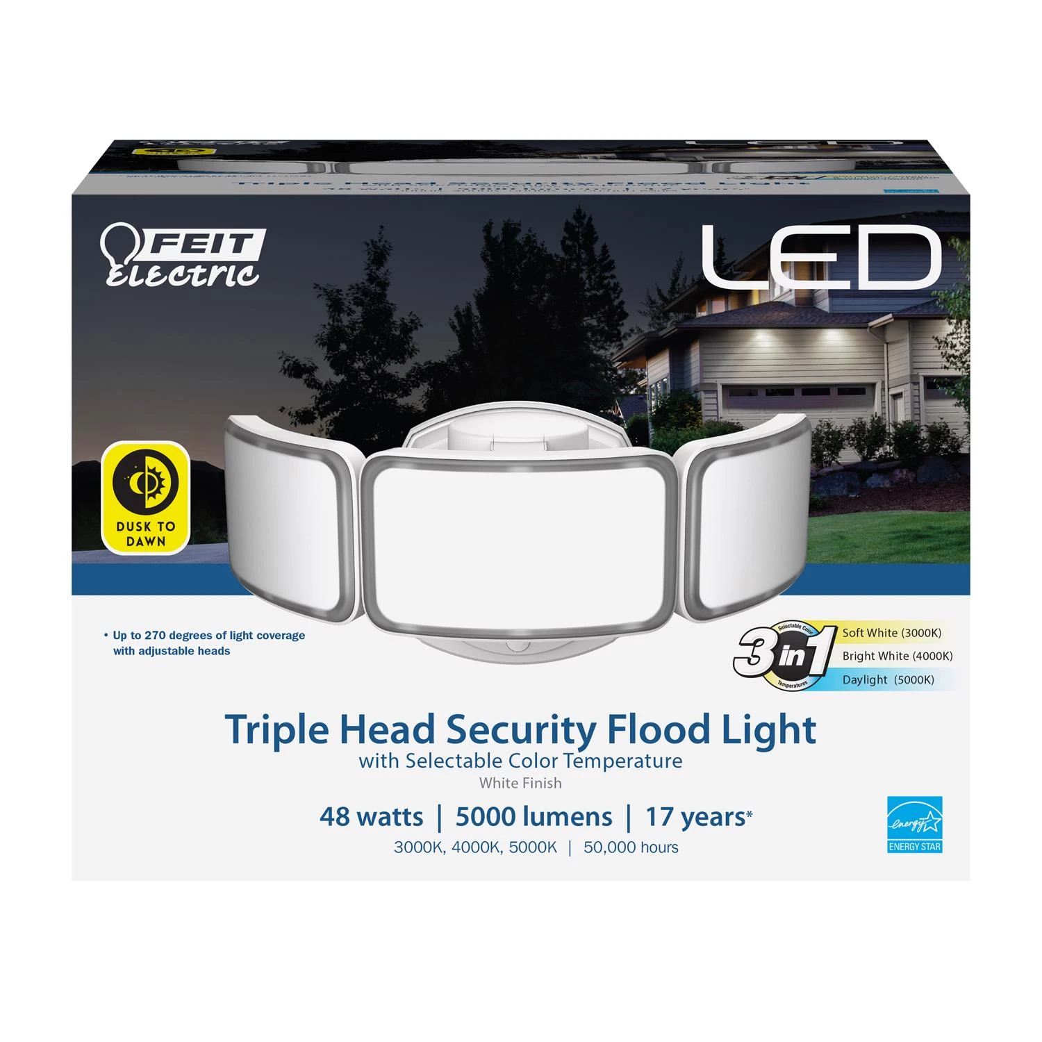 Dusk To Dawn Hardwired Led White Security Floodlight 5000 Lumens