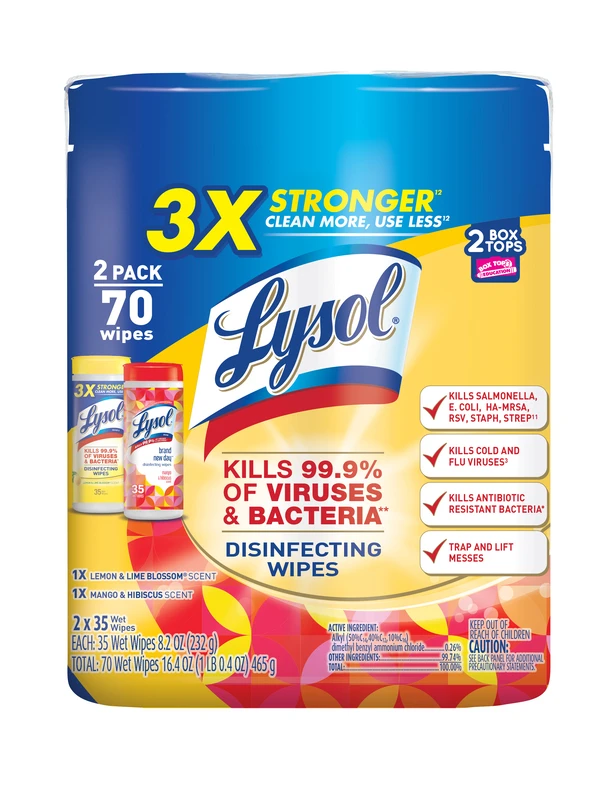 Disinfecting Wipes 70 Count (2 Canisters) Lemon & Lime Blossom, Mango & Hibiscus