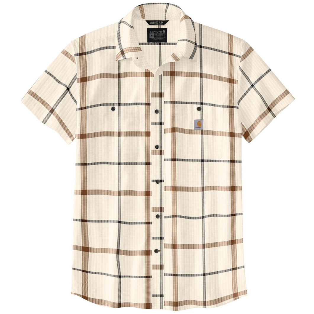 Men's Rugged Flex Relaxed Fit Lightweight Short-sleeve Plaid Shirt, True Copper, Medium