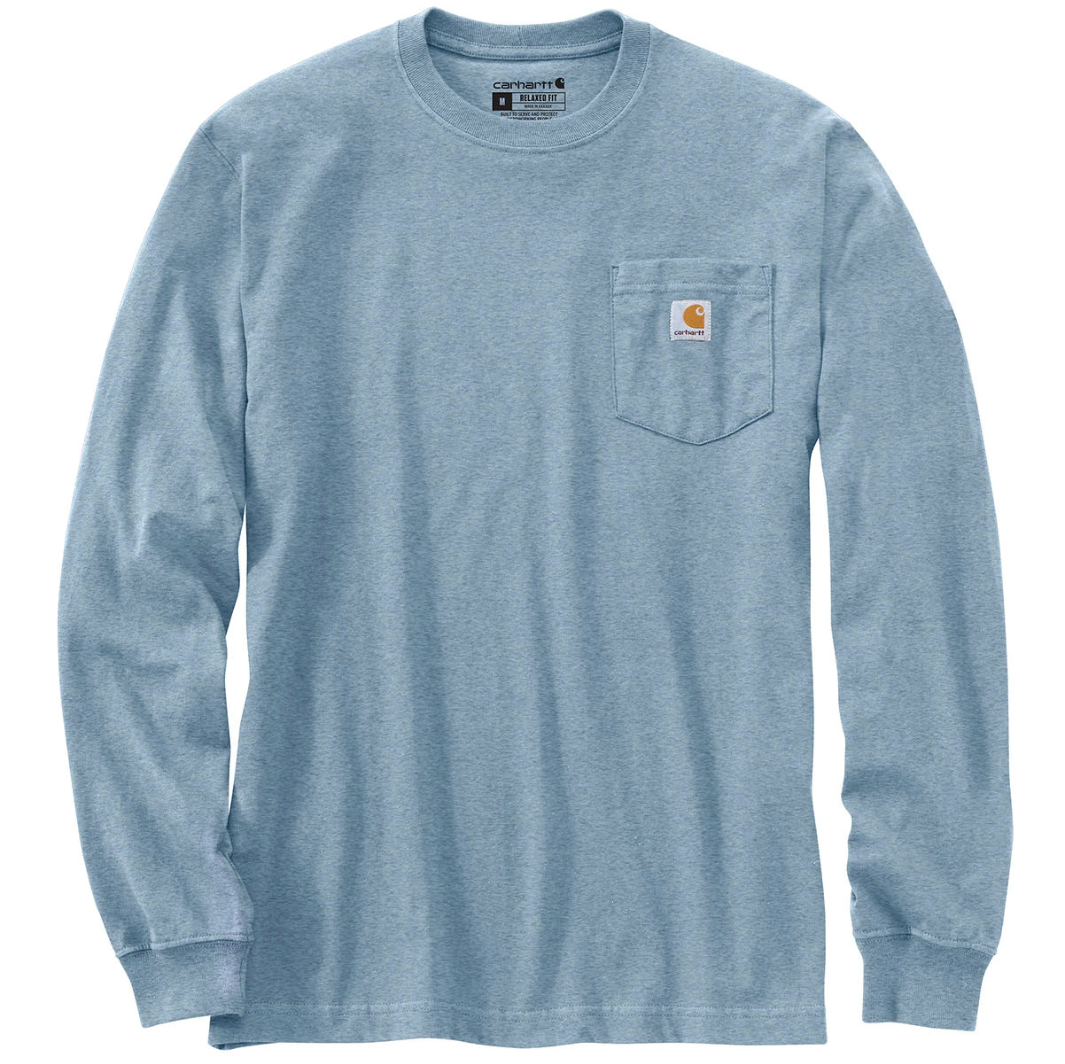 Men's Relaxed-fit Heavyweight Pocket Crafted Graphic Long-sleeve T-shirt, Alpine Blue Heather, Large