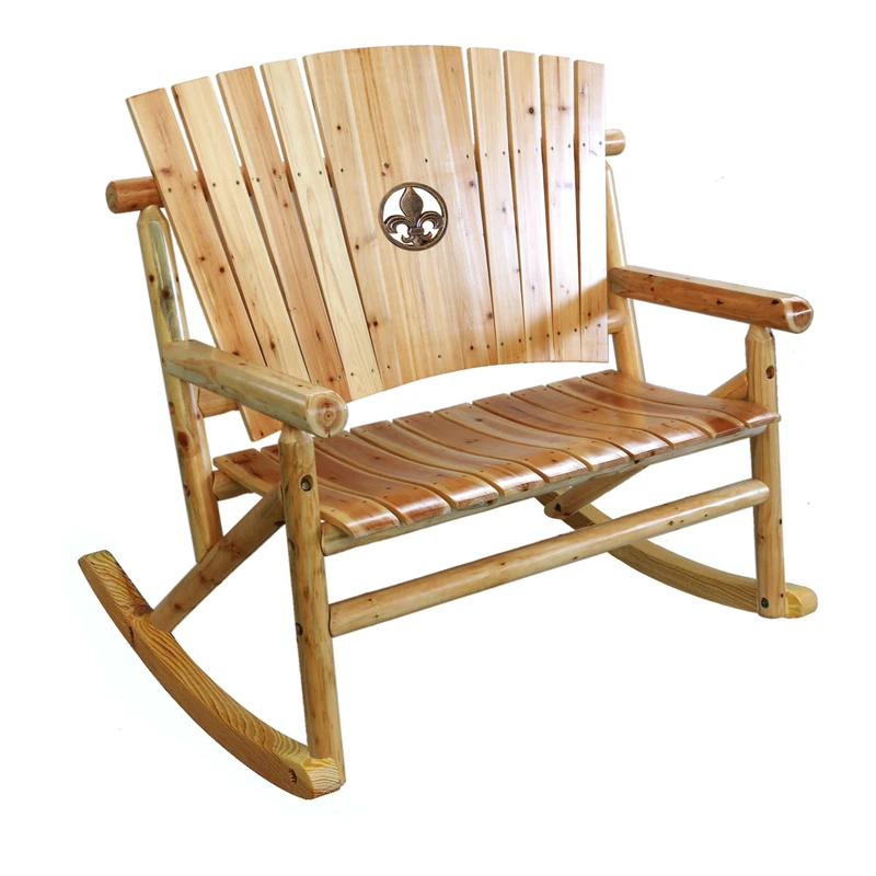 Aspen Natural Wood Fleur De Lis Double Rocking Chair Tx 95112