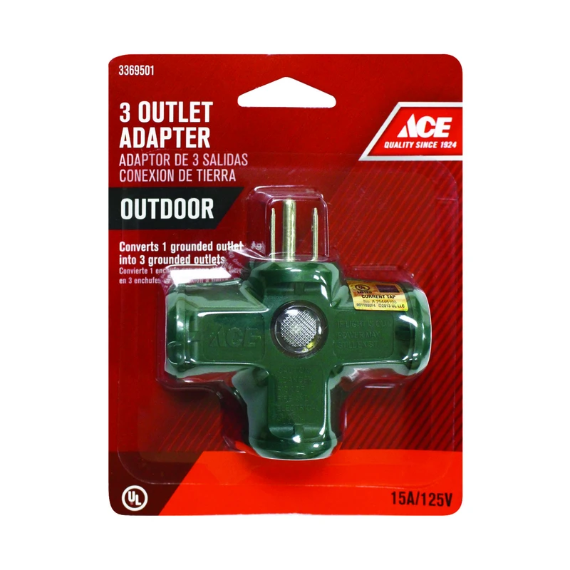 Ace Grounded 3 outlets Triple Outlet Adapter 1 pk