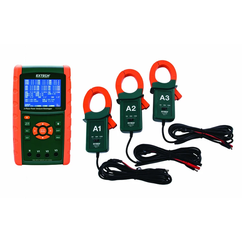 Extech 1200 Amp 3-phase Power Analyzer/data Logger Kit Pq3450-12