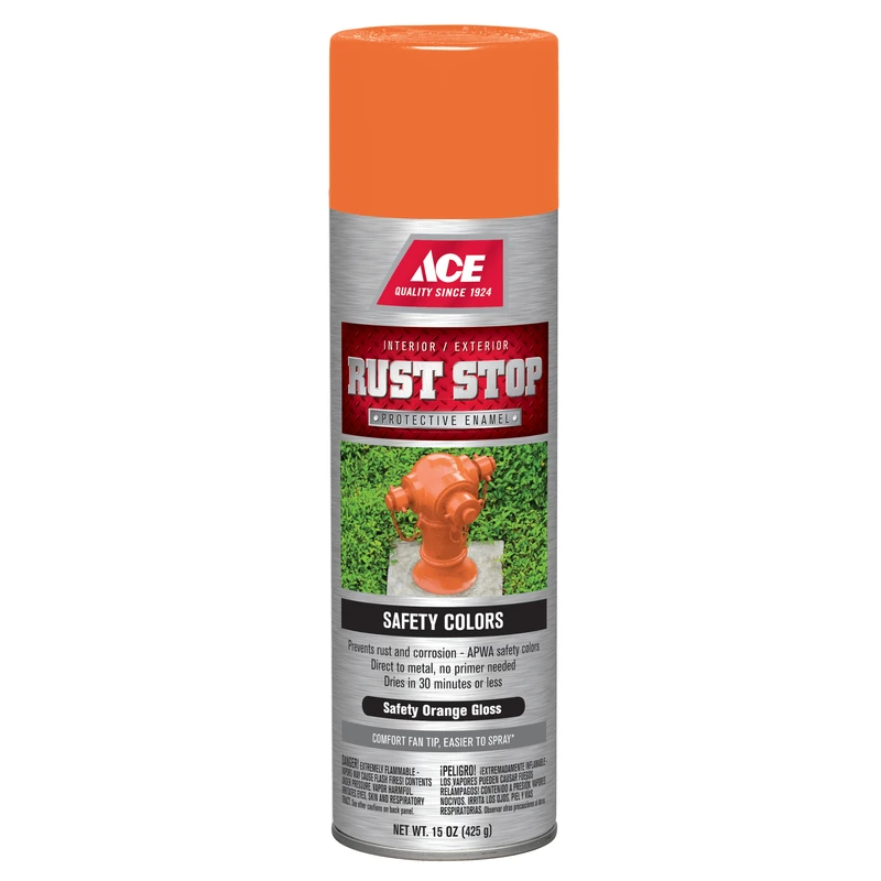 Rust Stop Gloss Safety Orange Protective Enamel Spray Paint 15 Oz - Fast Drying