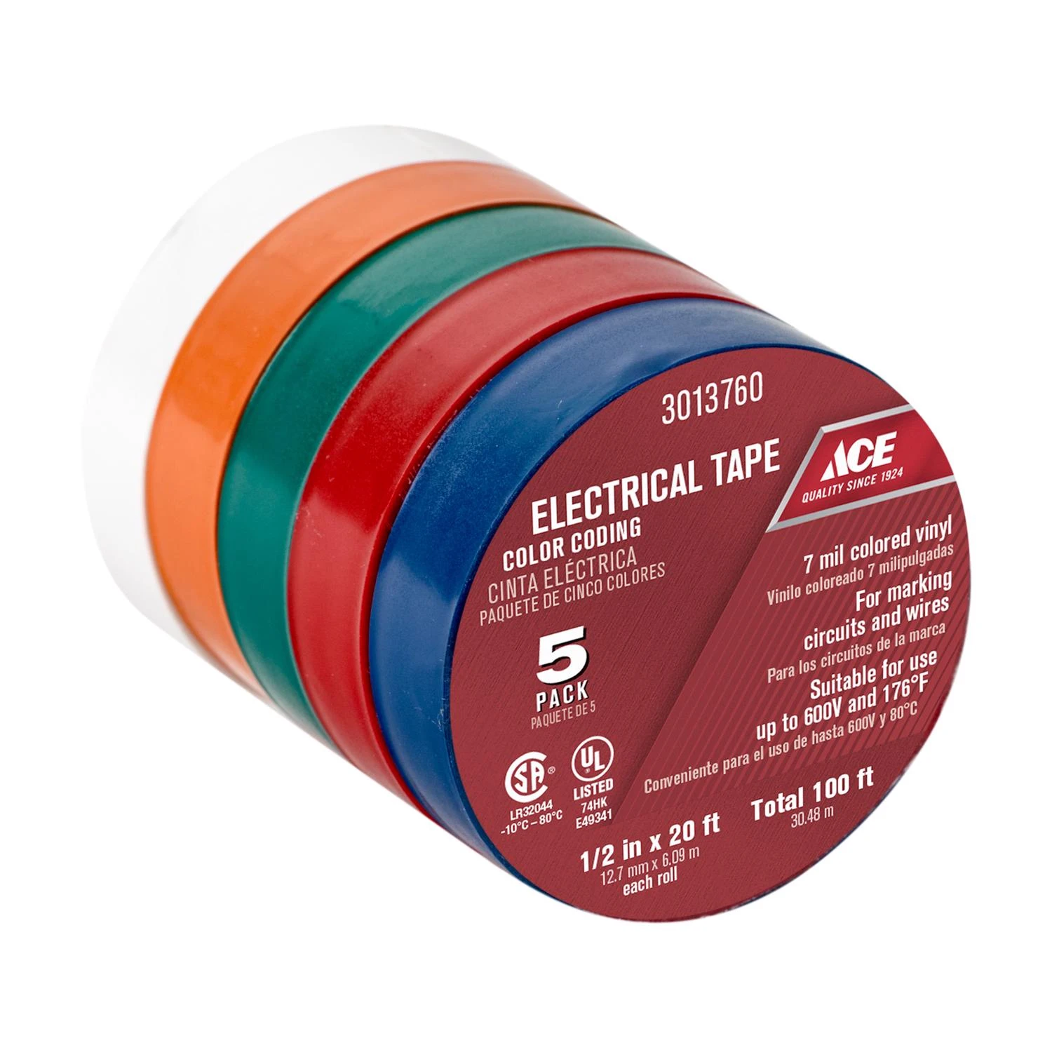 0.5 In. W X 20 Ft. L Assorted Vinyl Electrical Tape For Diy Projects