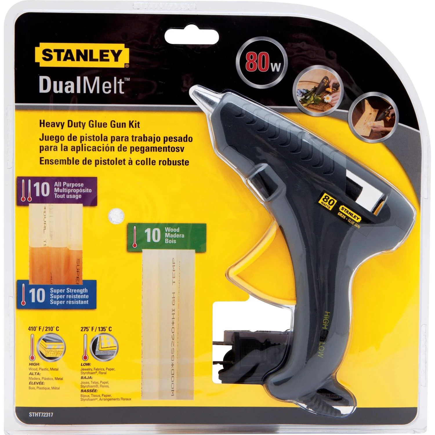 80 W Dual Temperature Glue Gun With Interchangeable Nozzles And Glue Sticks