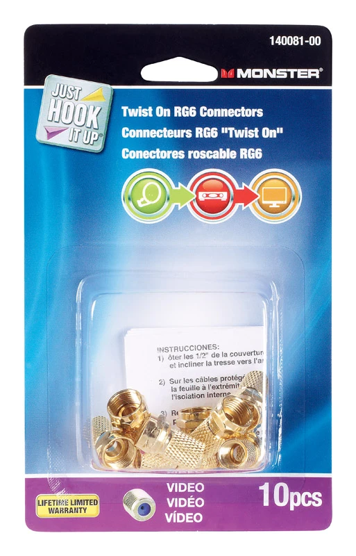 Monster Just Hook It Up Twist-On RG6 Coaxial Connector 10 pk
