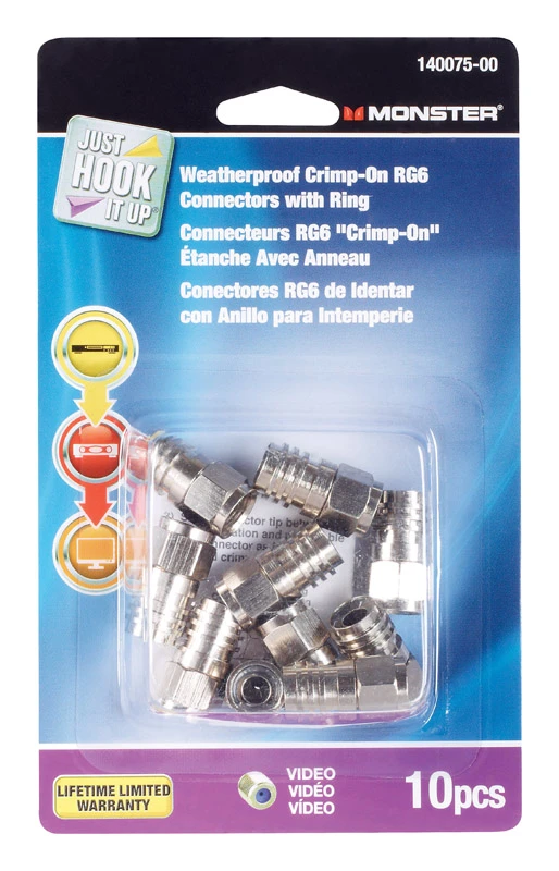 Monster Just Hook It Up Crimp-On RG6 Coaxial Connector 10 pk