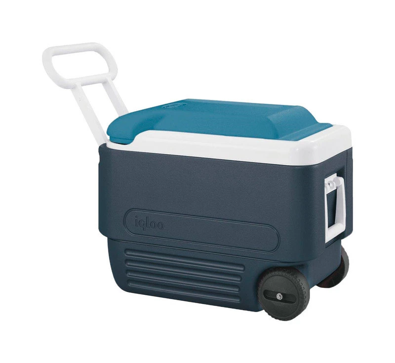 Maxcold Roller Cooler 40 Quart Carbon And Ice Blue With Durable Wheels