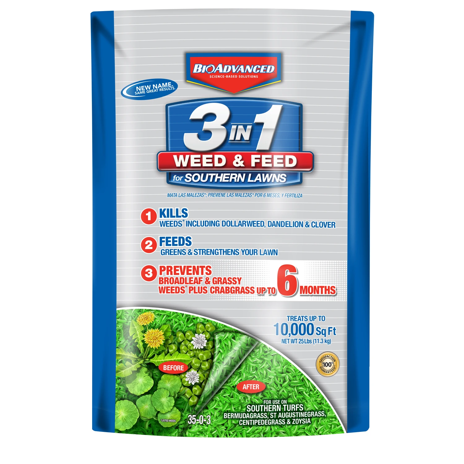 3 In 1 Weed & Feed Lawn Fertilizer For Multiple Grass Types, 10000 Sq Ft Coverage
