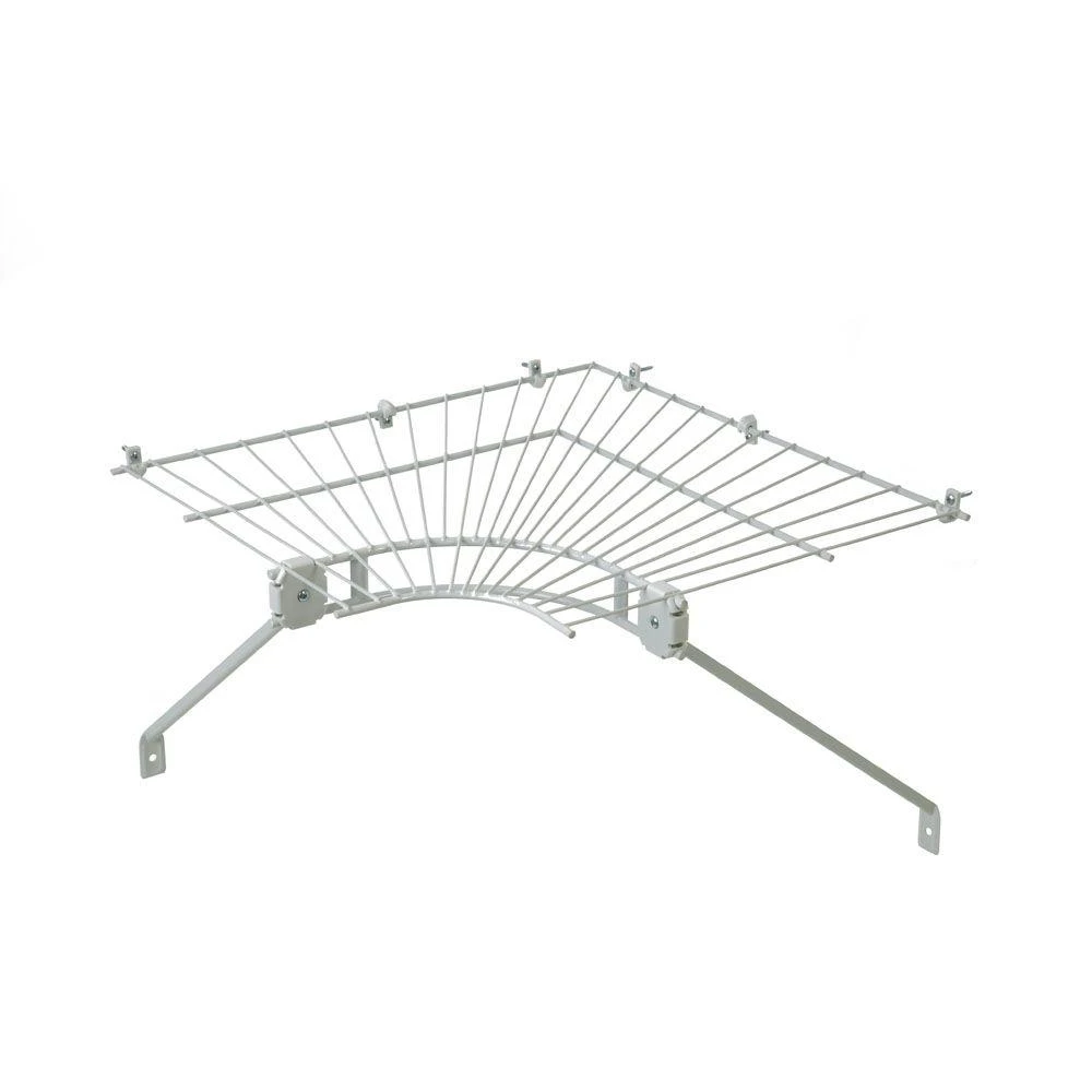 16 In. White Wire Corner Shelf & Rod Kit With Mounting Hardware