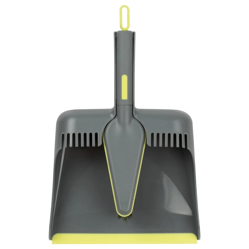 Wayclean Handheld Angled Dustpan And Brush Set - Medium Gray With Green And Taupe