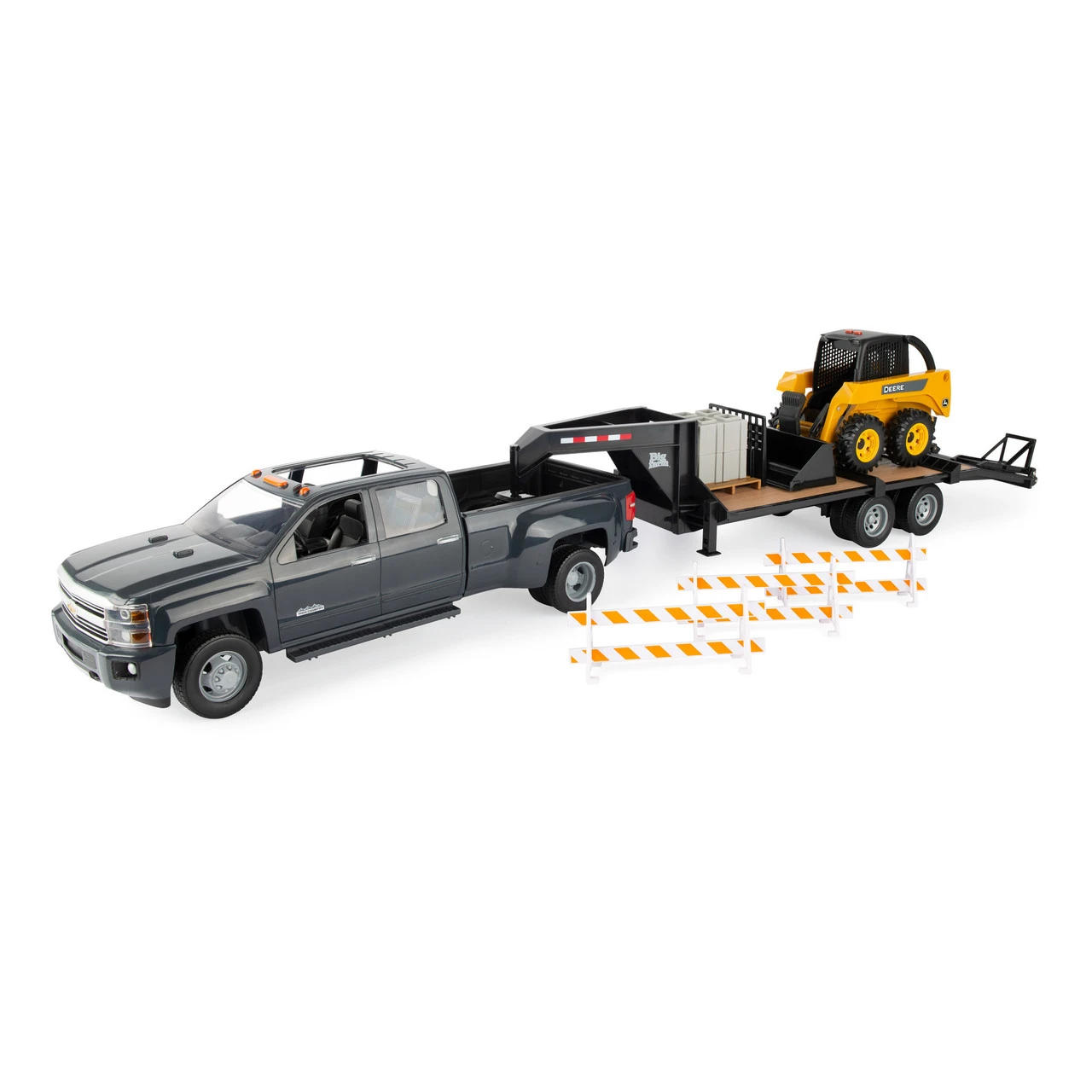1:16 Big Farm John Deere Construction Set With Skid Loader And Chevrolet Silverado