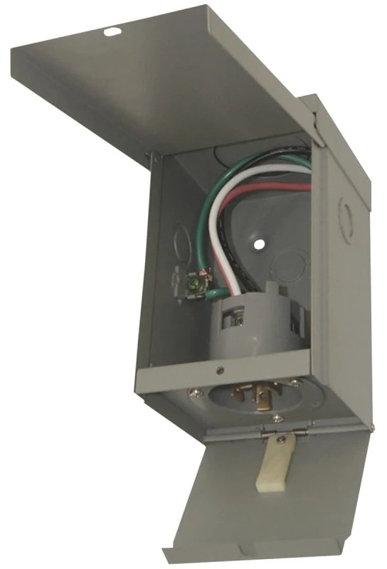 50 Amp Power Inlet Box With Cover, Steel, Gray, Surface Mounting