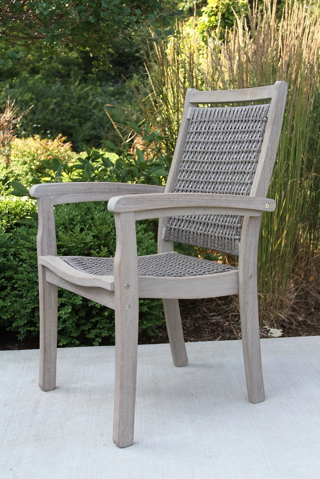 Grey Wash Eucalyptus & Driftwood Wicker Stacking Outdoor Arm Chair - All-weather Comfort