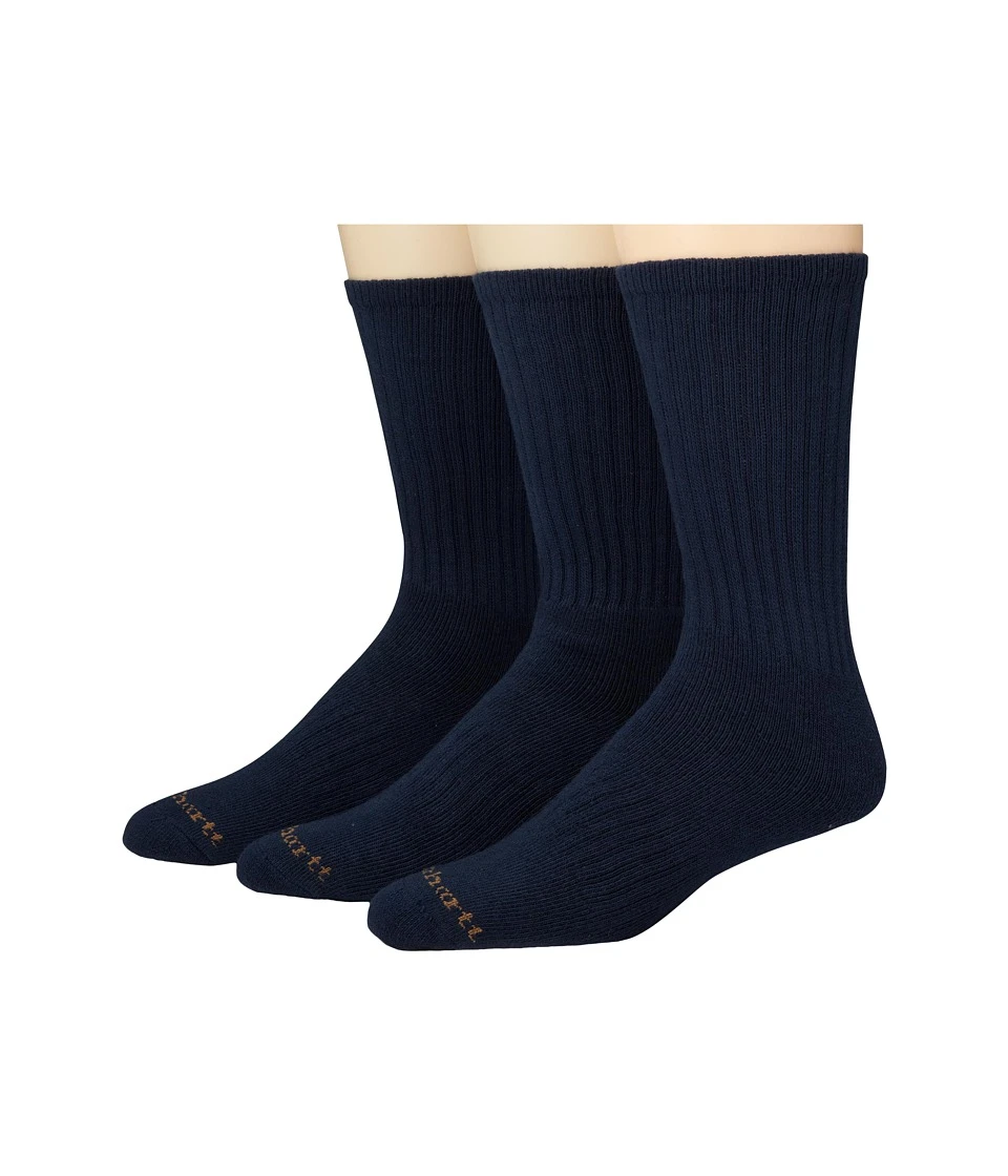 Carhartt Mens 3 Pack Work Wear Cushioned Crew Socks, Navy, 10-13 Sock/6-12 Shoe