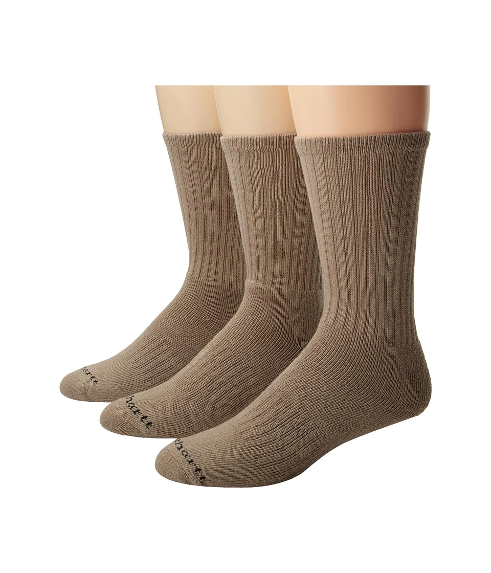 Carhartt Mens 3 Pack Work Wear Cushioned Crew Socks, Khaki, 10-13 Sock/6-12 Shoe