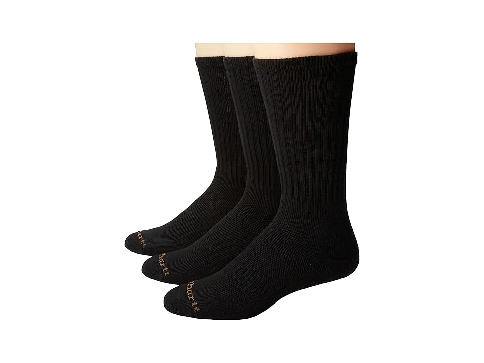 Carhartt Mens 3 Pack Work Wear Cushioned Crew Socks, Black, 10-13 Sock/6-12 Shoe
