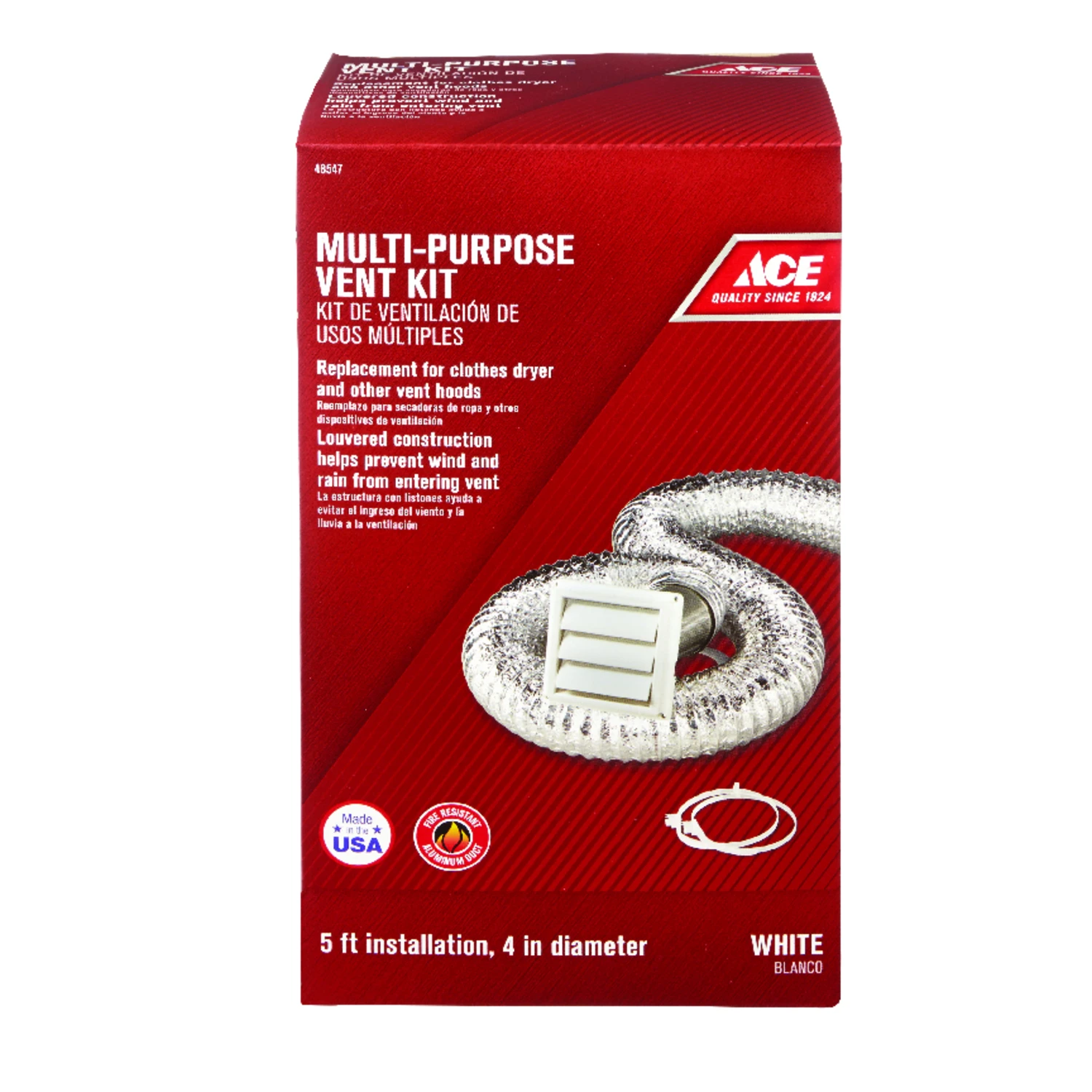 Ace 4 in. W x 5 in. L White Plastic Dryer Vent Kit