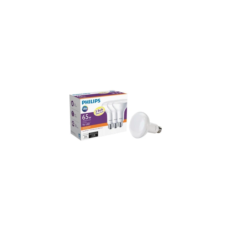 Philips 65W Equivalent Soft White BR30 Medium Dimmable LED Floodlight Light Bulb (3-Pack)