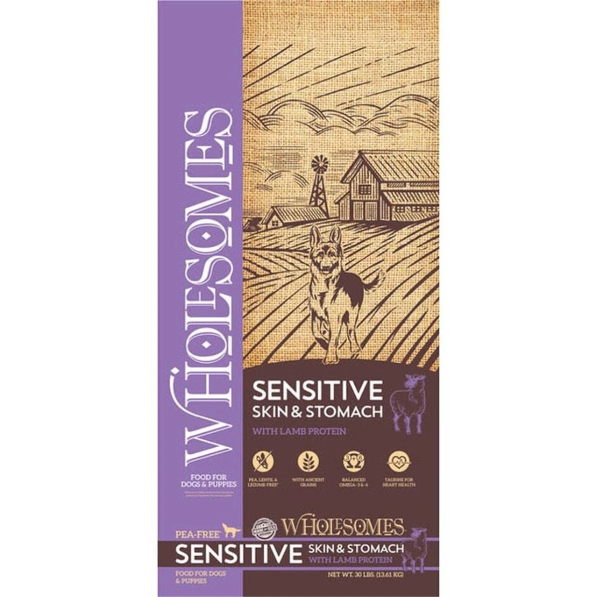 Wholesome Dog Food For Sensitive Skin & Stomach With Lamb Protein, 30 Lb