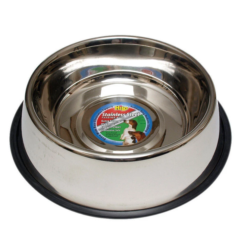 Silver Plain Stainless Steel 96 Oz Pet Dish For Dogs With Non-skid Base