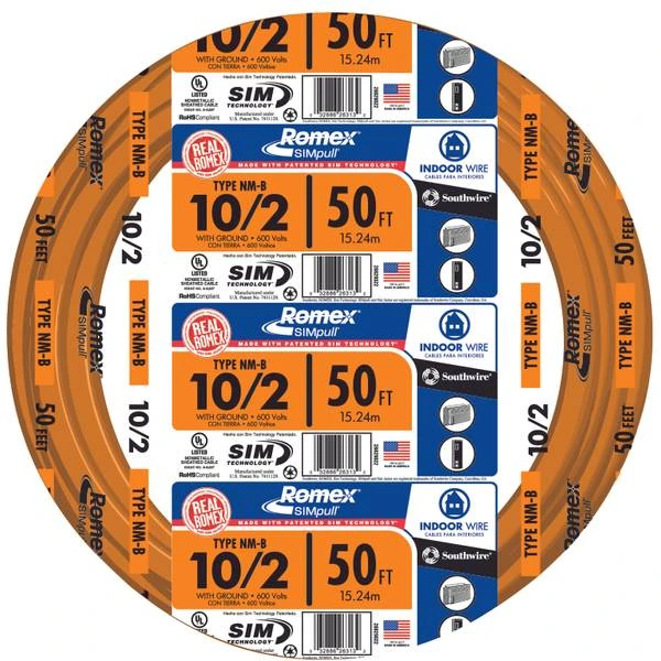 50ft Non-metallic Building Wire 10/2 With Ground For Indoor Use