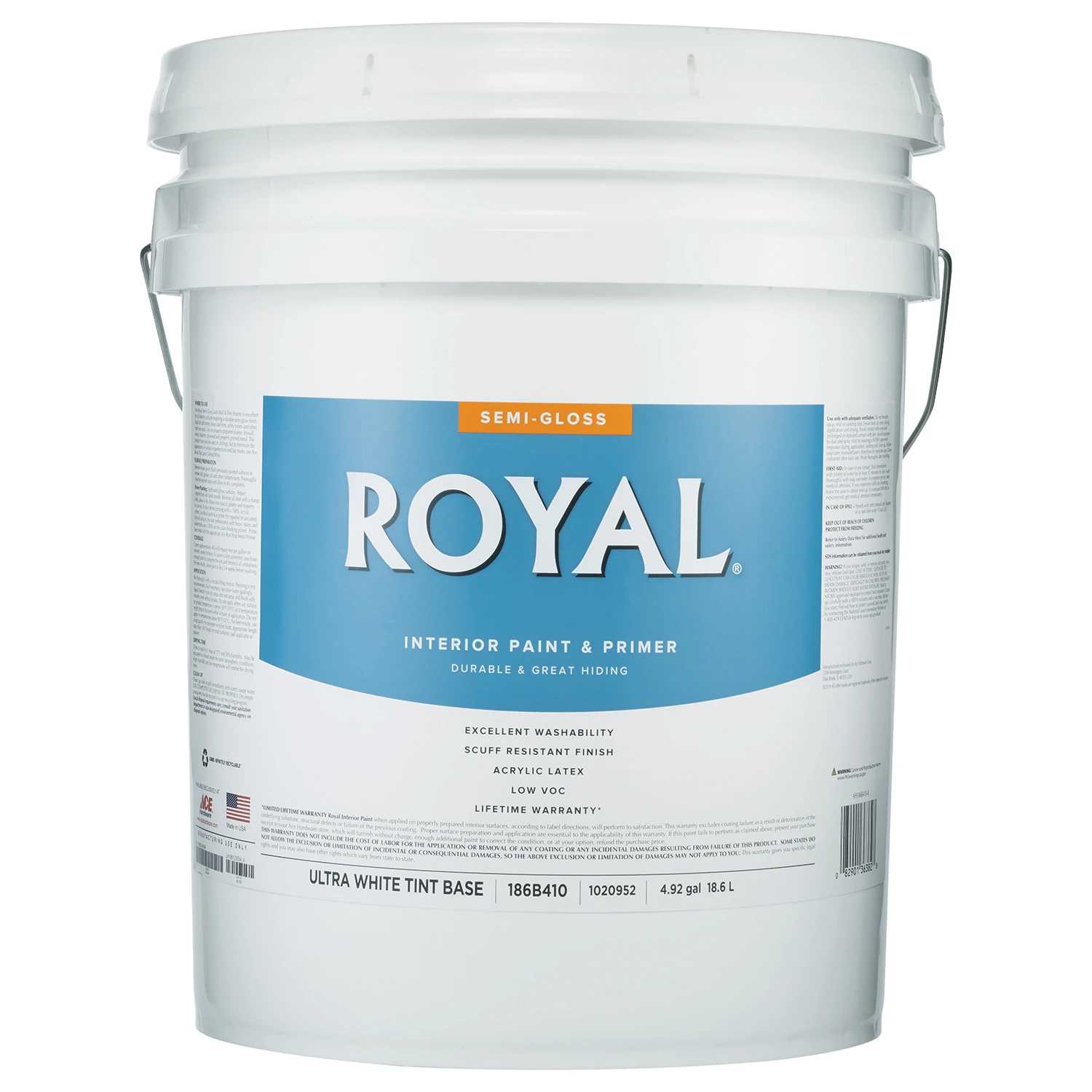 Royal Semi-gloss Ultra White Base Acrylic Latex Interior Paint 5 Gallon