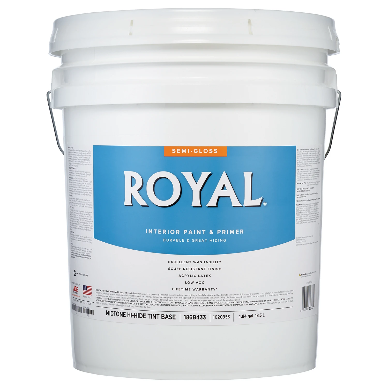 Royal Semi-gloss Mid-tone Base Interior Paint 5 Gallon - Tintable & Washable