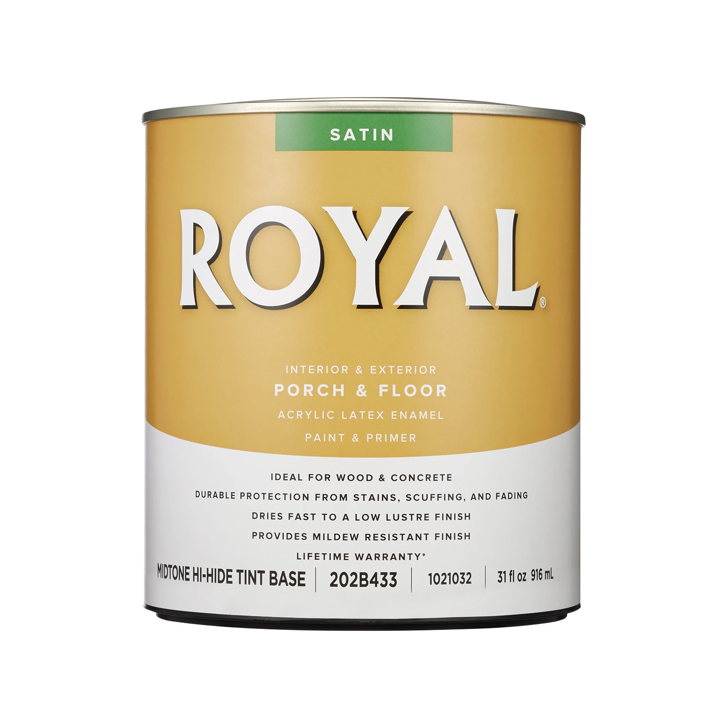 Royal Satin Mid-tone Base Porch & Floor Paint 1 Quart - Durable Low-lustre Enamel