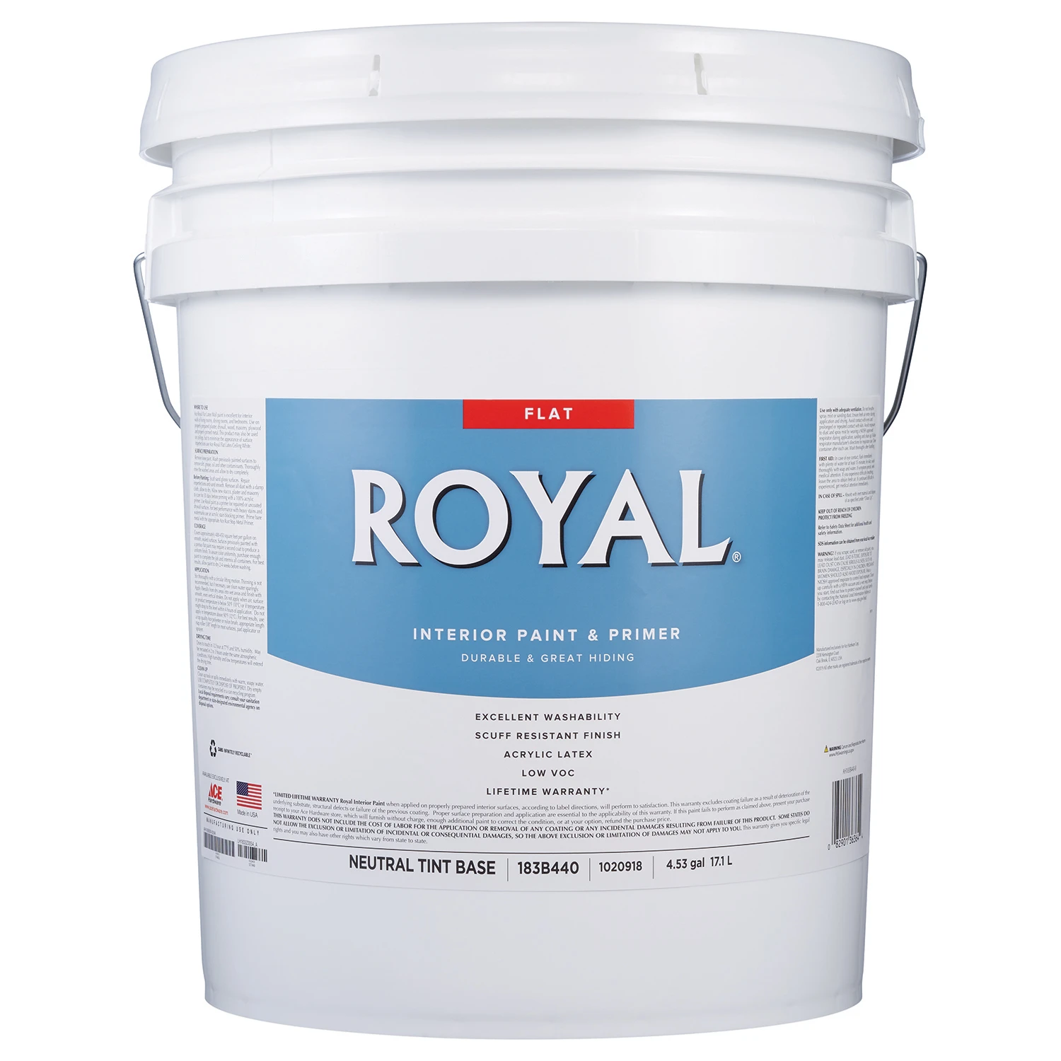 Royal Flat Tint Base Neutral Base Interior Paint 5 Gallon Acrylic Latex