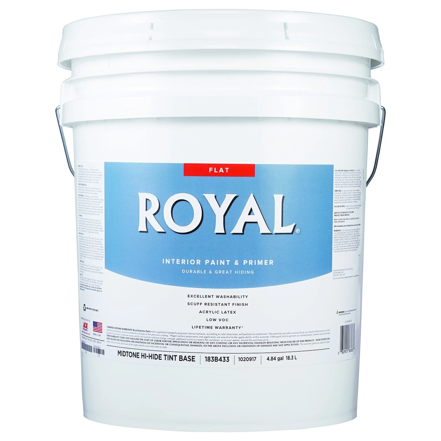 Royal Flat Mid-tone Base Paint Interior 5 Gallon - High-hide Acrylic Latex