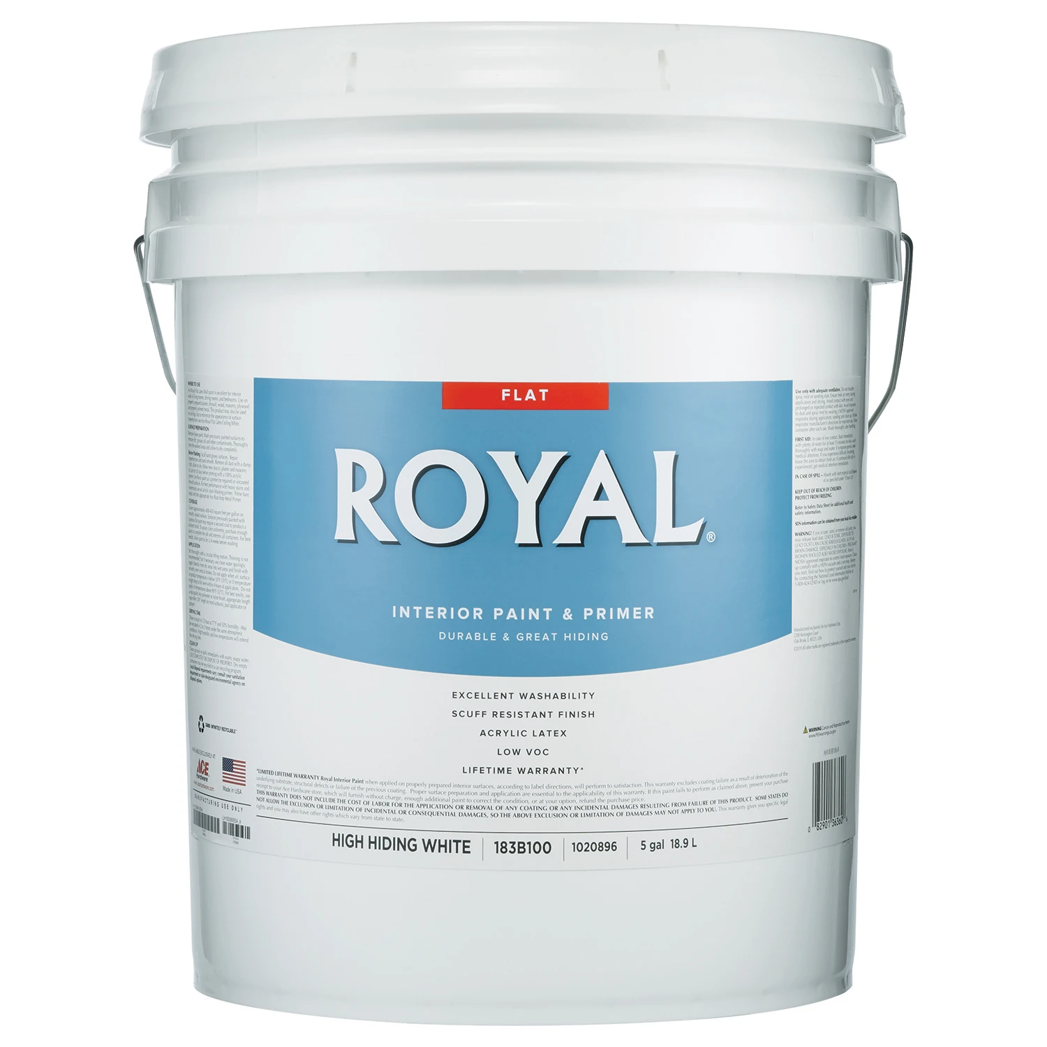 Royal Flat High Hiding White Acrylic Latex Interior Paint 5 Gallon